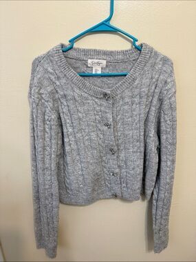 Jessica Simpson Light Gray Cable Knit Button-Front Cardigan